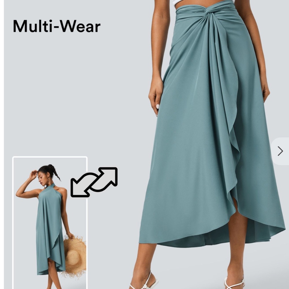 Breezeful High Waisted Twisted Wrapped Tie Back Quick Dry Resort Skirt